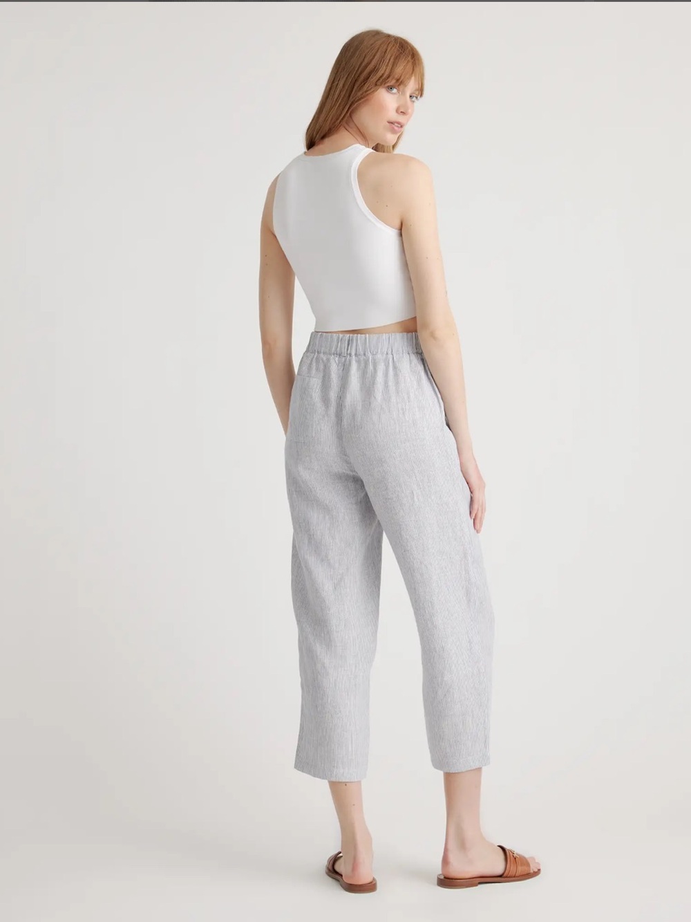 Quince 100% European Linen Pull-On Pants Blue White Stripe Size Small - Picture 5 of 8